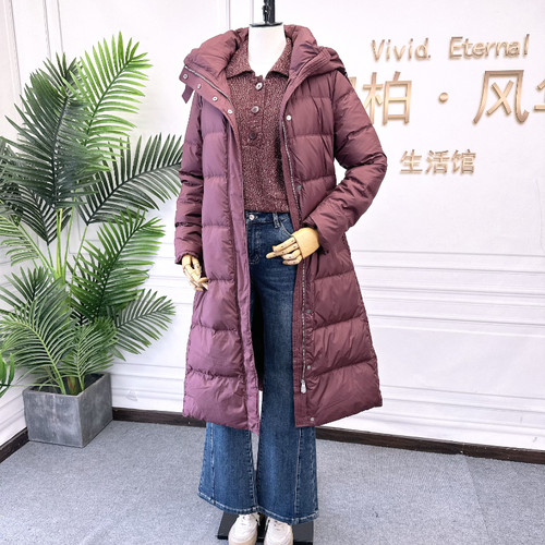 可路莎专柜247835冬季连帽收腰修身过膝长款羽绒服女 - 图1