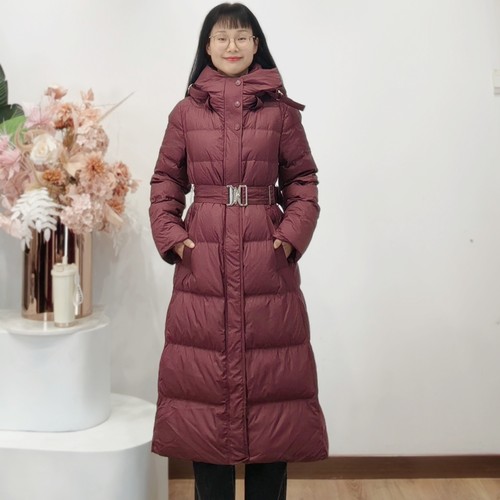 可路莎专柜247835冬季连帽收腰修身过膝长款羽绒服女 - 图0