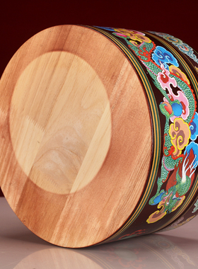 藏式糌粑盒糌粑箱实木祥龙宝格桑花零食盘圆形精致雕刻花纹供奉