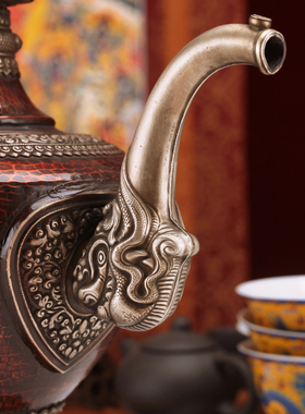 手工白铜紫红色酥油茶家用摆件