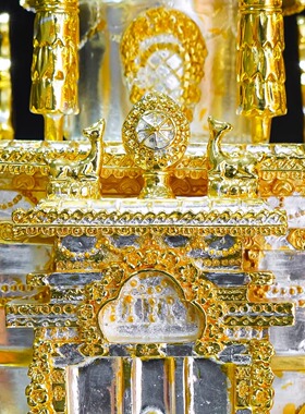 藏式纯铜十三寸莲师坛城家用供奉摆件金银双色鎏金鎏银密宗精铜