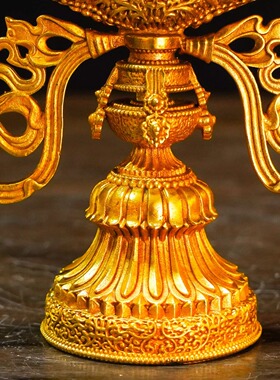 藏式五寸纯铜七珍宝摆件带飘带鎏金轮王七政宝家用供奉吉祥套装