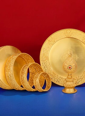 曼扎盘全套S990纯银镀金八吉祥曼扎盘曼茶盘曼达盘供修曼茶罗12cm