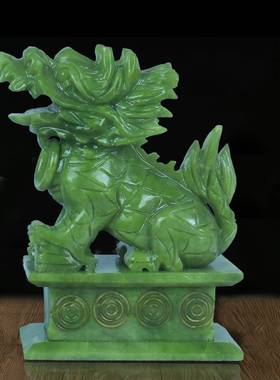 玉石麒麟招财摆件天然一对大号