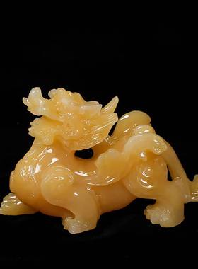 黄玉貔貅摆件一对天然霸王貔貅