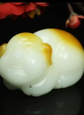 天然玉石猪摆件白玉小猪文玩手把件创意猪玉石随身把玩物件玉摆件
