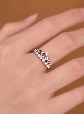 S9925纯银莫桑石戒指皇冠戒指王冠钻戒珠边波浪奢华高级感女指环