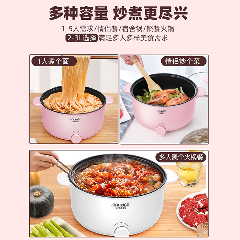 奥林格多功能家用小型电煮锅宿舍学生煮面小电锅迷你小锅1二人L