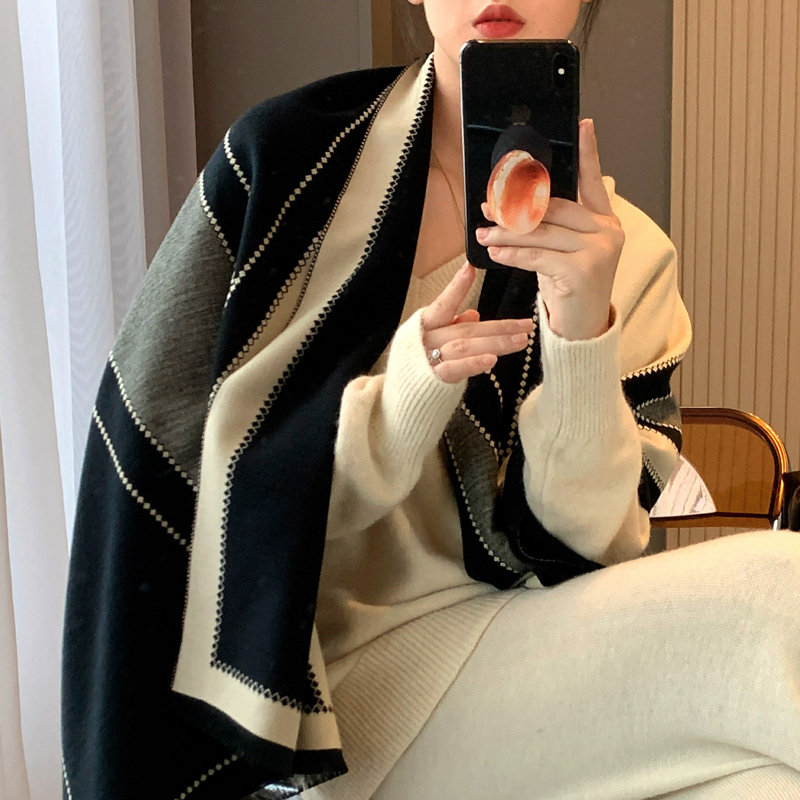 气质蝴蝶结围巾女冬季披肩两用2025新款韩版百搭仿羊绒双面加厚,淘宝优惠券,粉丝福利购,淘宝优惠卷