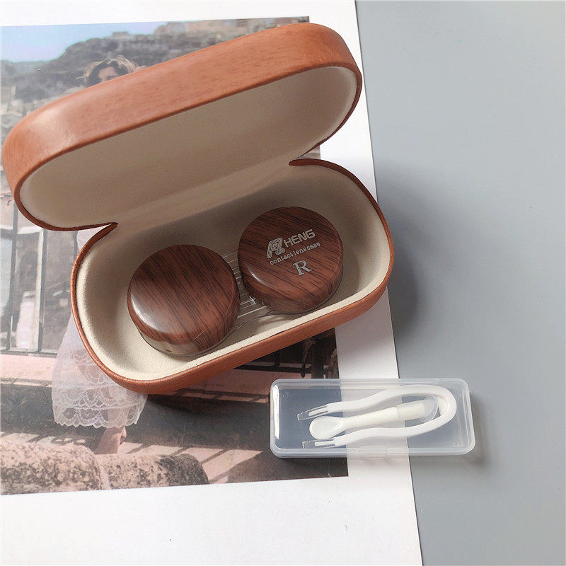 时尚木纹木色隐形眼镜盒ins简约便携美瞳盒子近视镜收纳盒双联盒,淘宝优惠券,粉丝福利购,淘宝优惠卷