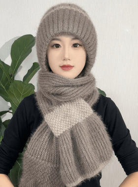 围巾一体加绒加厚风雪帽保暖