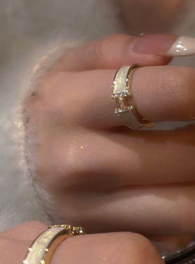 真金电镀滴油锆石字母H开口戒指韩国轻奢高级感食指戒气质手饰女