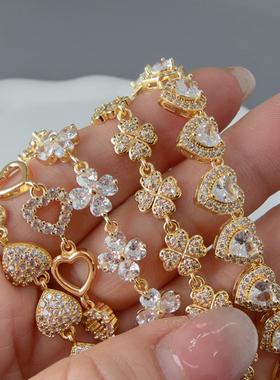 小众设计精致满钻四叶草心形手链女温柔气质百搭通勤手串送闺蜜