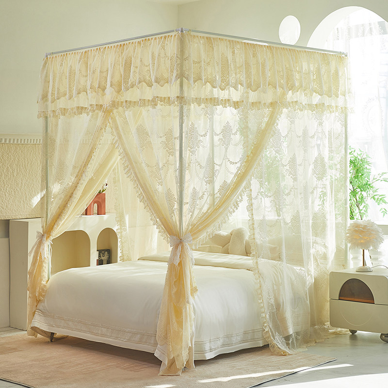 A类提花高级家用宫廷蚊帐公主风三开门落地加密床幔卧室2025新款,淘宝优惠券,粉丝福利购,淘宝优惠卷
