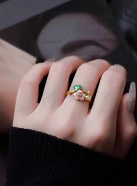 黄金色夕颜花桃花戒指新款仿越南