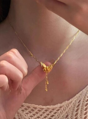 金店同款超闪小蝴蝶流苏项链女国