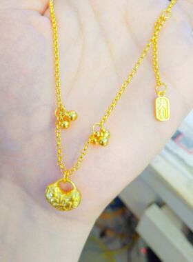 黄金色金坨坨锁包项链女款轻奢百