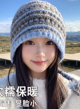 毛线针织帽川西旅拍大头围显脸小