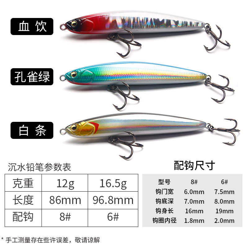 血饮铅笔路亚饵三只装缓沉远投颤沉鱼饵翘嘴克星鳡鱼鲈鱼路亚假饵,淘宝优惠券,粉丝福利购,淘宝优惠卷