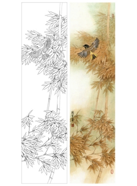 梅兰竹菊四条屏工笔画画花鸟