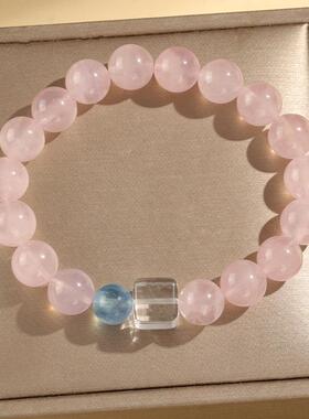 2026海蓝宝马粉水晶手链小众粉色水晶粉水晶桃花天然闺蜜礼物礼品