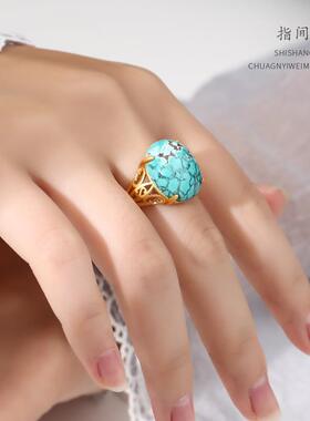 2026戒指空托diy蜜蜡绿松石戒指托空托 复古镶嵌翡翠玉石戒指托