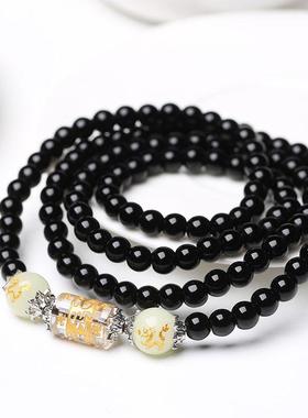 2026男士夜光手链黑曜石韩版佛珠多圈手串女生肖潮男学生招财水晶