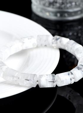 2026久雅水晶 天然雪花幽灵桶珠手链 白色满幽灵直切手串 厂家直