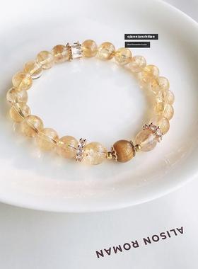 2026天然巴西黄水晶手炼虎眼石招财黄色珠子串珠散珠单圈手串女饰