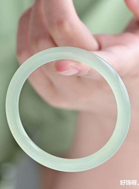 2026天然新疆和田玉手镯女款青白玉手镯少女细圆条镯子真玉手镯叮