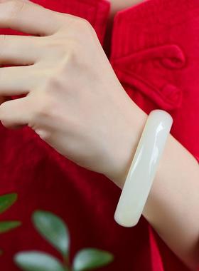 2026新款和田玉羊脂玉级白玉复古圆条手镯少女细条镯子女生民族风