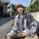 Spring and autumn plaid shirt boys jacket loose young students Korean version of trendy handsome long -sleeved shirt top