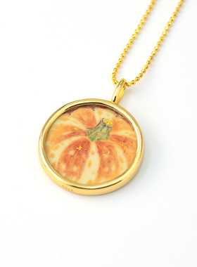 金瓜纳福手绘圆形吊坠项链 女｜暖橙色 治愈系 温柔锁骨链