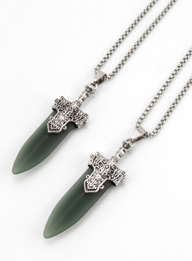 青玉剑项链男款复古做旧毛衣链