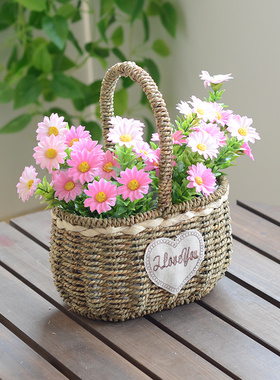 小花篮藤编花盆装饰摆件插花客厅