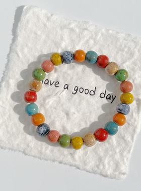 景德镇陶瓷手链清新简约素圈新中式简约饰品学生情侣礼物陶瓷手串