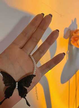 辣妹风choker甜酷黑色蝴蝶颈链女