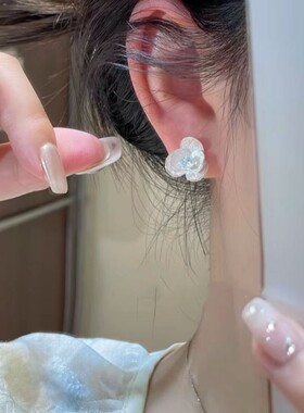 超仙甜美蓝锆石山茶花流苏耳环女