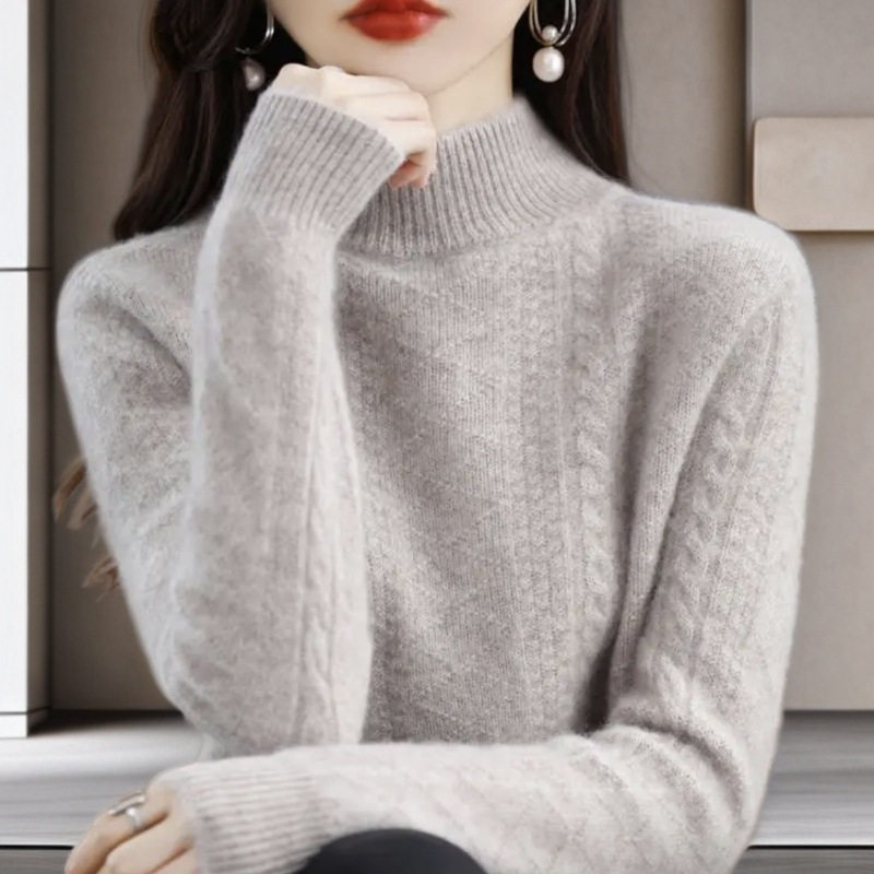 半高领羊绒衫女时尚厚款百搭半高领毛衣内搭宽松女羊毛打底衫,淘宝优惠券,粉丝福利购,淘宝优惠卷