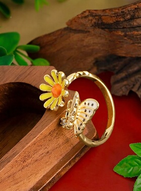 彩色珐琅蝴蝶开口可调不掉色戒指
