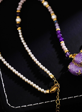 新中式珐琅串珠紫葫芦珍珠毛衣链