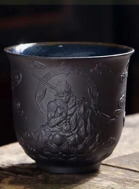 主人杯兔毫盏窑变心经杯中式大号白瓷罗汉杯家用茶盏建盏茶杯