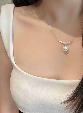 999纯银繁花珍珠锁骨链送女友