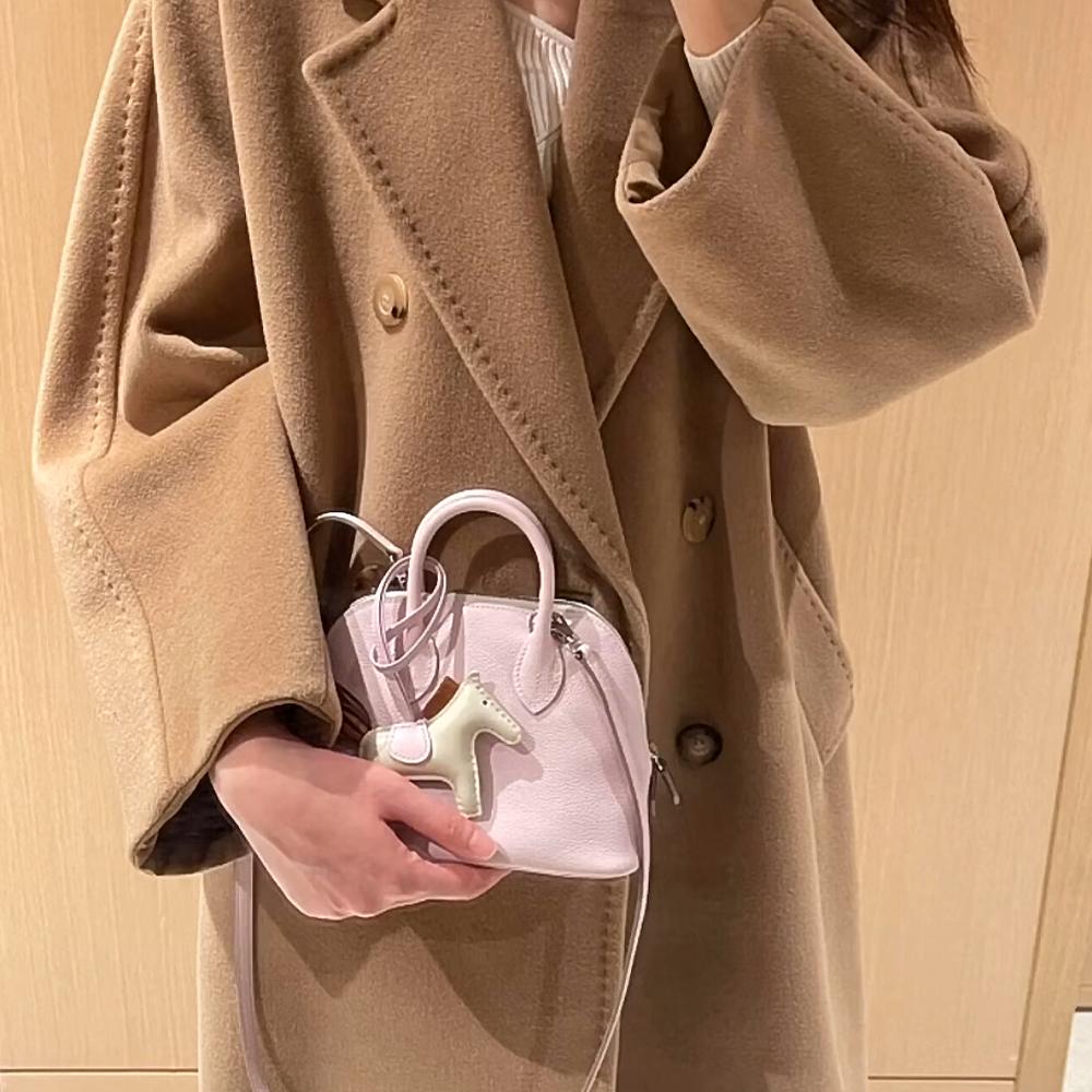 梦幻紫蜡线贝壳包女高级感手提保龄球包2025新款真皮单肩斜挎包包 - 图1