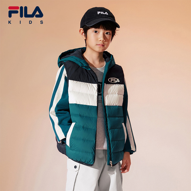 FILA斐乐儿童轻薄羽绒马甲2025冬季新款羽绒服男童中大童连帽外套,淘宝优惠券,粉丝福利购,淘宝优惠卷