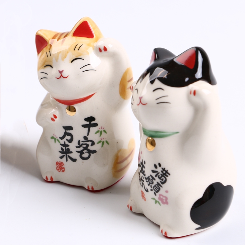 日本药师窑招财猫满愿成就陶瓷入户摆件生日送礼品装饰品车载桌面 - 图1