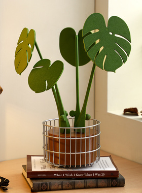 高级感龟背芋隔热垫杯垫创意餐桌摆件彷真绿色植物盆栽磁吸防烫垫