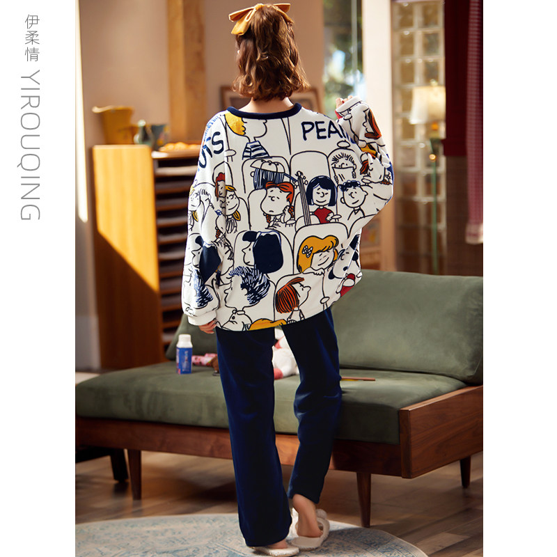 冬季法兰绒可外穿可爱珊瑚绒睡衣 伊柔情睡衣/家居服套装