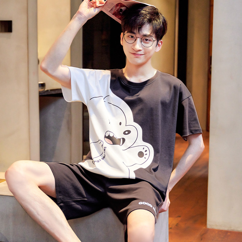 男士夏季纯棉短袖青少年学生睡衣 伊柔情睡衣/家居服套装