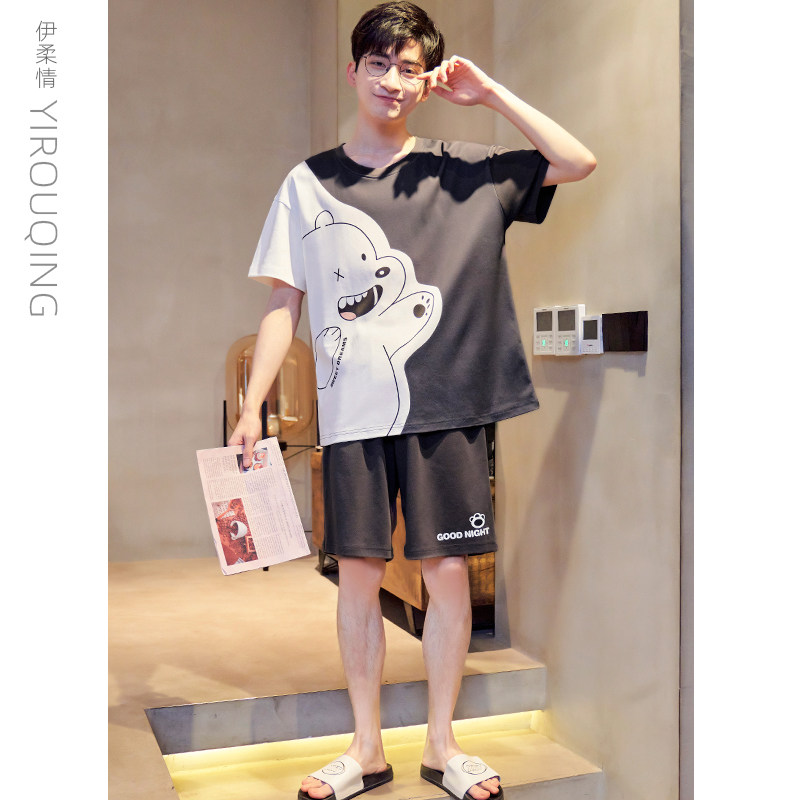 男士夏季纯棉短袖青少年学生睡衣 伊柔情睡衣/家居服套装